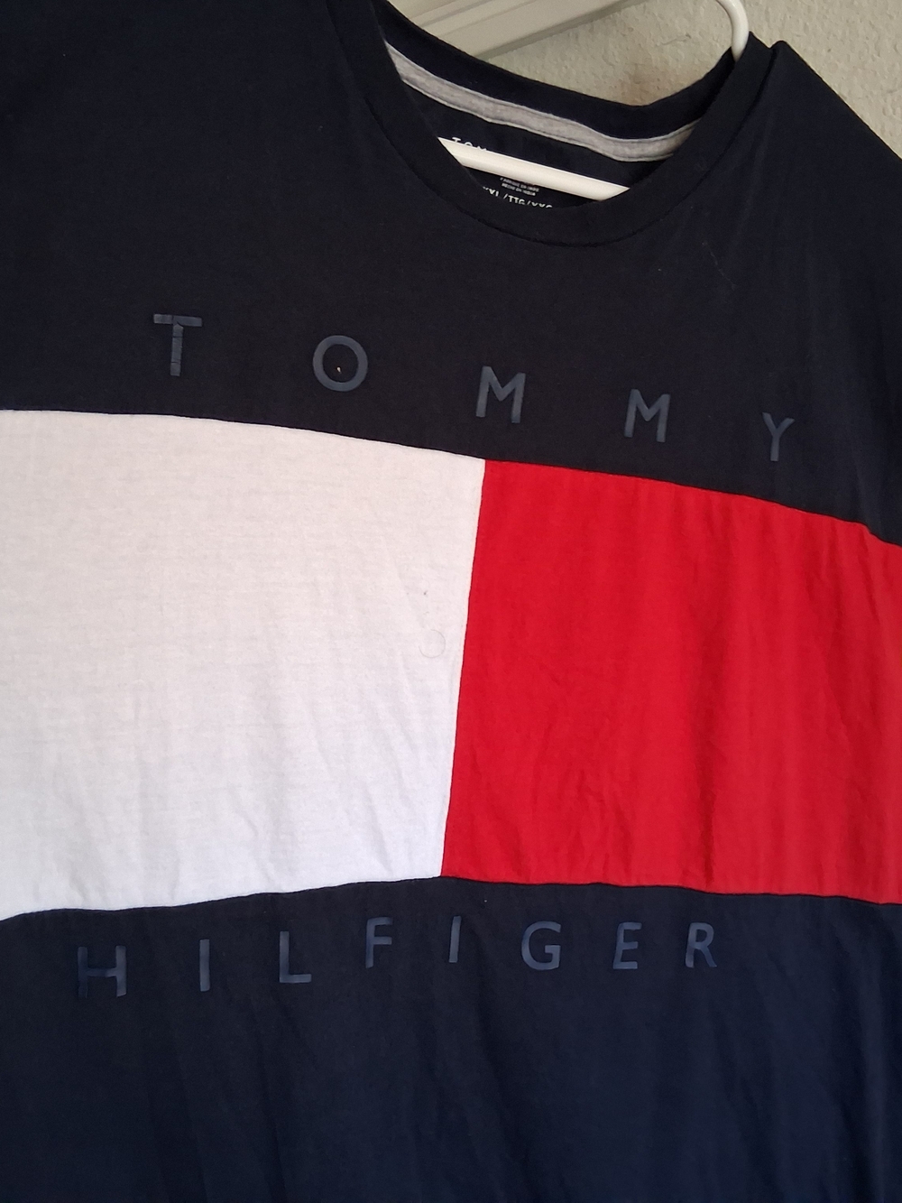 Tommy Hilfiger Navy White Red Colorblock Logo Tee
